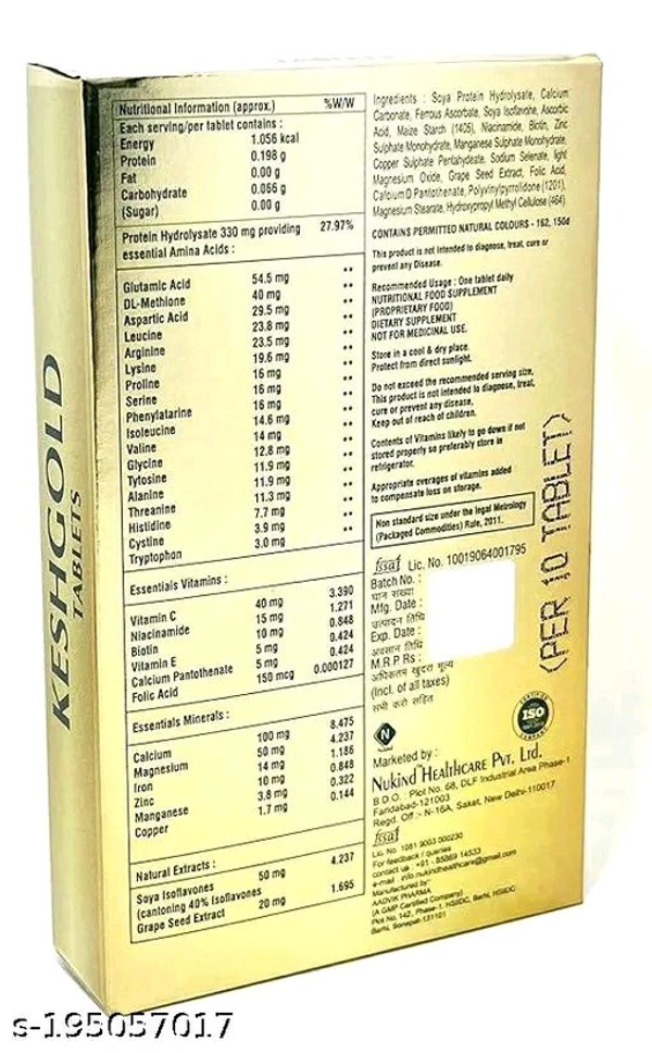 Kesh Gold 50 Tablets With Biotin, Vitamin, Amino Acid