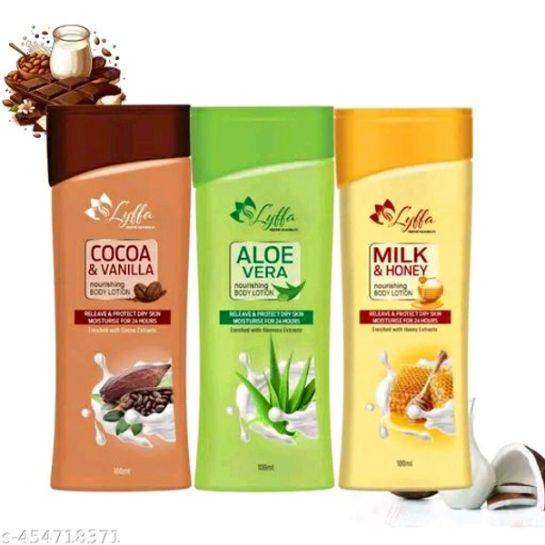 Lyffa Cocoa Butter, Aloevera, Honey Milk Face & Body Lotion - Pack Of 3