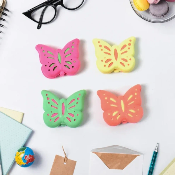 Butterfly Shape Eraser Rubber ( 5 Pc / Mix Colour & Design) - Multi Color, Multi