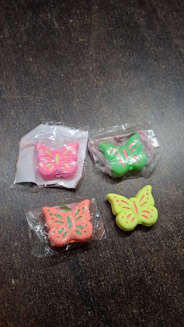 Butterfly Shape Eraser Rubber ( 5 Pc / Mix Colour & Design) - Multi Color, Multi