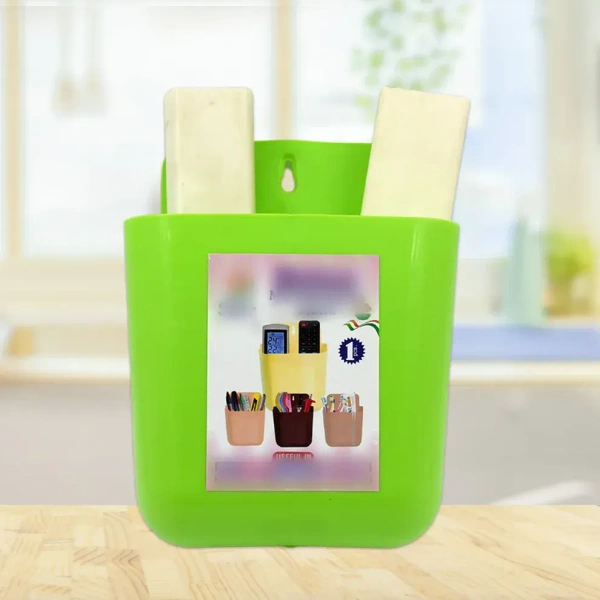 2-Section Multipurpose Wall Holder – Mobile, Remote & Makeup Brush Storage (1 Pc) - Multi