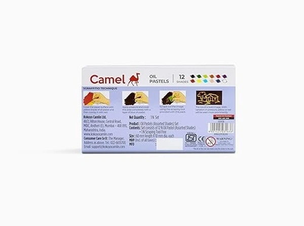 Camel Oil Pastel, Assorted, 12 Pieces - Multi Colour, Multi colour