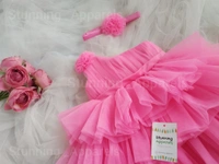 One Shoulder  Layered Fluffy Partywear Frock  - French Rose, 1-2 Years
