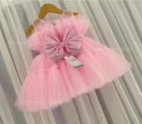 Designer Ruffled Partywear Baby Pink Frock  - 3-6 Month