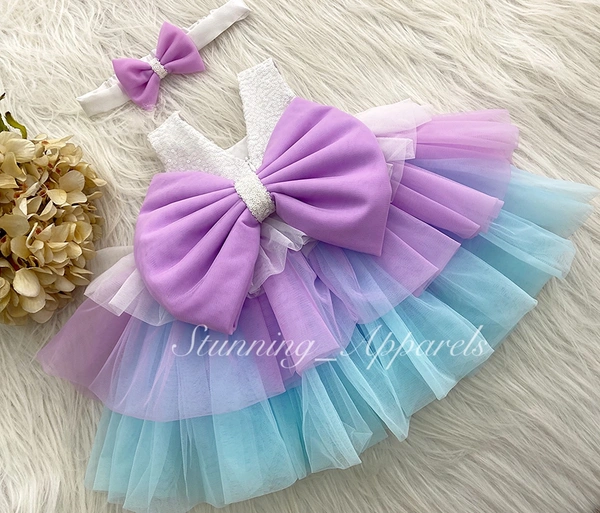 Double  Layered Multi Color Partywear Frock 