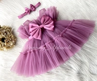 Belted Bow Dusty Pink  Rufffled Partywear Dress  - 1-2 Years