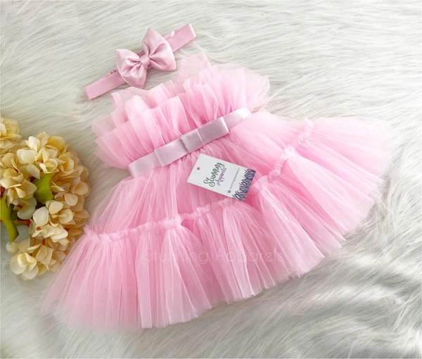Ruffled Baby Pink Partywear Frock  - 3-4 Years