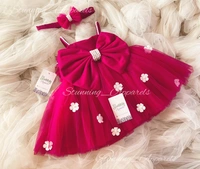 Strapped Whitd Flower Work Partywear Magenta  - 3-4 Years