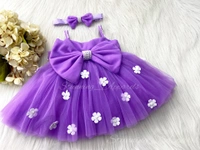 White Flower Work Strapped Partywear Lavender Ftovk  - 4-5 Years