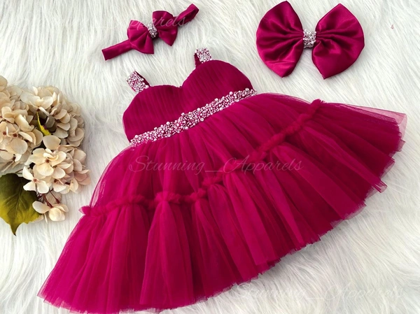 Sweetheart Hand Work Partywear Magenta Frock  - 2-3 Years