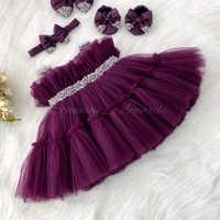 Hand Work Designer Partywear Wine Frock  - 0-3 Months