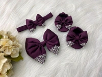 Hand Work Designer Partywear Wine Frock  - 0-3 Months