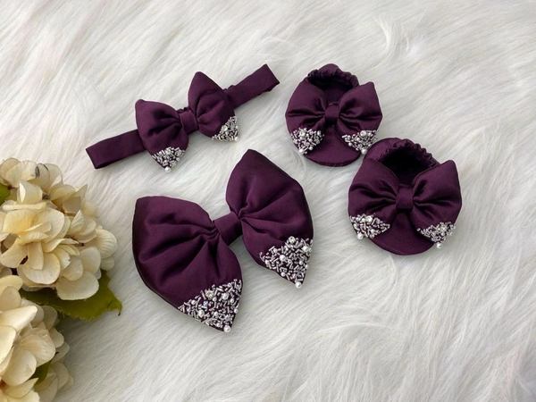 Hand Work Designer Partywear Wine Frock  - 0-3 Months