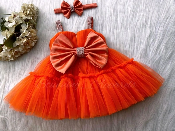 Sweetheart Hand Work Partywear Orange Dress  - 9-12 Month