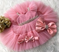 Designer Ruffled Sleeves Sweetheart Neckline Peach Dress  - 2-3 Years