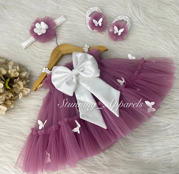 White Butterfly Work Cute Dusty Pink Umbrella Dress 