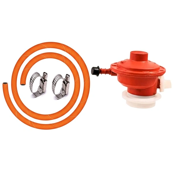 Premium LPG Gas Regulator with 1.5m Suraksha Pipe & 2 Steel Clamps - ISI Certified