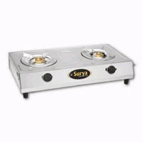 Surya Ultimate 2 Burner Stainless Steel LPG Gas Stove | High-Efficiency Brass Burners | ISI Certified | Mirror Finish Body (Silver)