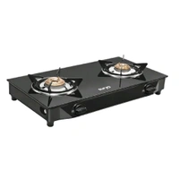 Surya Elite 2 Burner Toughened Glass Top Manual Gas Stove | High-Efficiency Brass Burners, ISI Certified, Black Finish