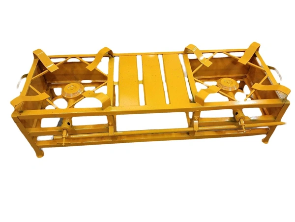 Premium 11x30 Inch Double Burner Commercial Gas Bhatti - Heavy Duty Mild Steel LPG Stove for Catering, Hotels & Outdoor Cooking (Yellow)