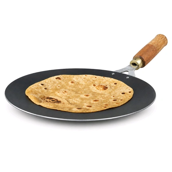 Premium Pure Iron Roti Tawa | Traditional Handmade Loha Tava with Wooden Handle | 10-Inch Concave Pan for Soft Chapatis, Parathas & Phulkas