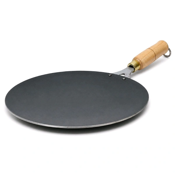 Premium Pure Iron Roti Tawa | Traditional Handmade Loha Tava with Wooden Handle | 10-Inch Concave Pan for Soft Chapatis, Parathas & Phulkas