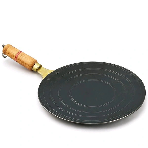 Premium Pure Iron Roti Tawa | Traditional Handmade Loha Tava with Wooden Handle | 10-Inch Concave Pan for Soft Chapatis, Parathas & Phulkas
