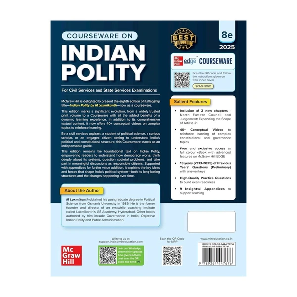 Indian Polity Courseware (English), 8e by M Laxmikanth for UPSC 2026 | 40+ Conceptual Videos | Colour eBook | Solved 13 Years Prelims PYQs (2013-25) | 12 Years Main Exam Questions | Practice Questions