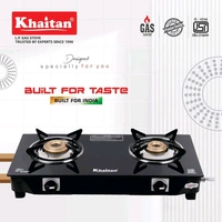 Khaitan 2 Burner Original Glass Gas Stove With One Year Warranty