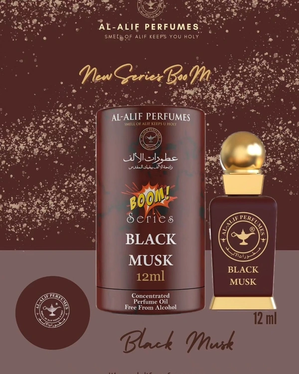 Al Alif BLACK MUSK Boom Series Perfume Roll-On Attar - 12ML