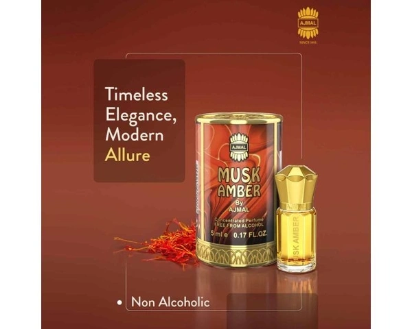 Ajmal Musk Amber concentrated Perfume | For Men | Alcohol Free - 5ML