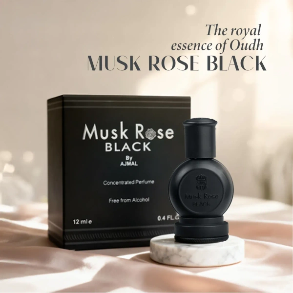 Ajmal Musk Rose Black concentrated Perfume | For Unisex | Alcohol Free - 12ML