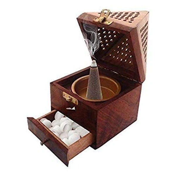 Groovy Fragrances New Antiq Wooden Bakhoor/Dhoop/Aromo Oil/Kapoor Incense Burner - Large