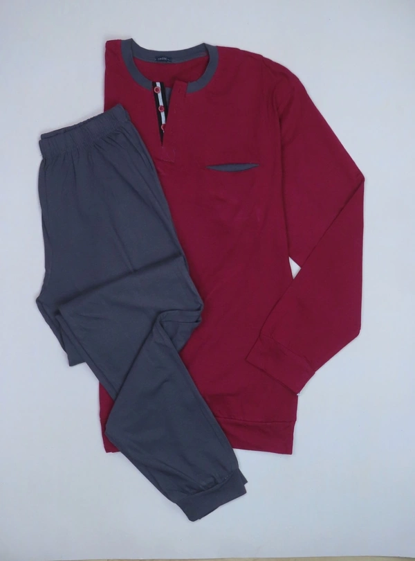 IRGE WINTER PYJAMA SET - 8U1 - No Option: Wine Red / Steel Grey Bottom, M