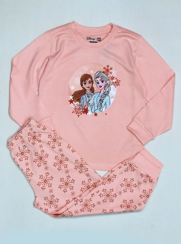 DISNEY GIRLS MODEL PYJAMA SET - 3A1 - PEACH TOP, 6-7 Years