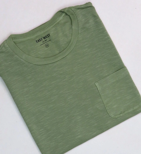 EAST WEST SLUB KNIT T SHIRT - 2B1 - Olive Green, XL