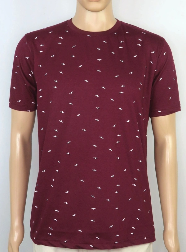 SOS Viral Attire  Denin& Flower Printed  Tshirt  - Maroon Aop, XL