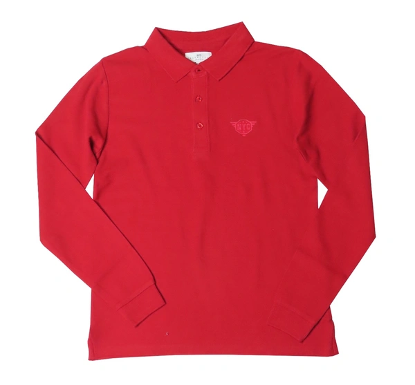 JUNIOR BOYS LONG SLEEVE COOLAR TSHIRT  A5W - Red, 8-9y