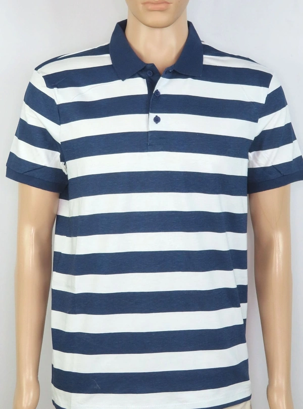 RESERVED MENS PRINTED STRIPED POLO 8A2 - Navy/ white striped, XXL