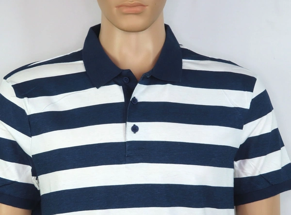 RESERVED MENS PRINTED STRIPED POLO 8A2 - Navy/ white striped, XXL