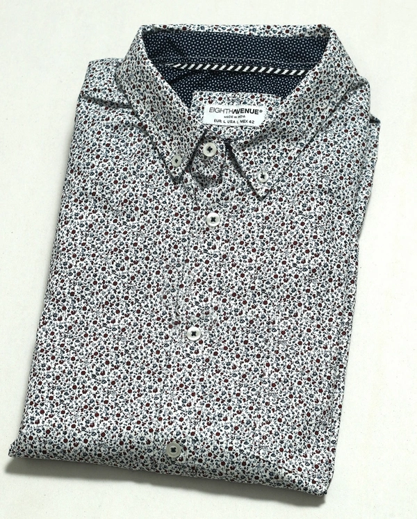 ELGHTHAVENUE MENS SLIM FIT COTTON SHIRT 4W6 - White AOP, XL