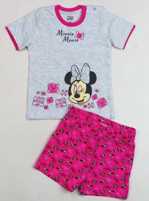 DISNEY BABY  GIRLS  SHORTY SET 5B1 - Grey Melange top +Fuchsia AOP, 12 m
