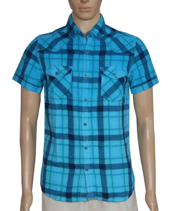 Bossini MENS WOVEN CHECKED SHIRT 9A2 - Blue Checked, S
