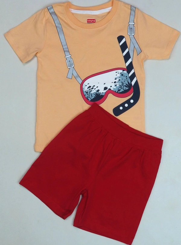 Bqbyhug BABYHUG BOYS 2 PCS SET (T SHIRT N SHORTS) 1A1 - Orange Top + Red Bottom, 5 - 6 Y