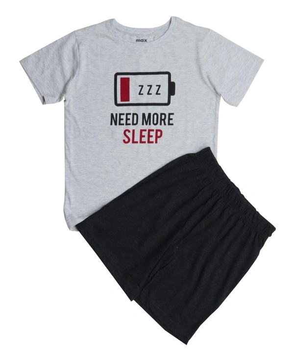 max BOYS PRINTED SHORTY SET 0A1 - Grey T shirt / charcoal shorts, 15/16 Years