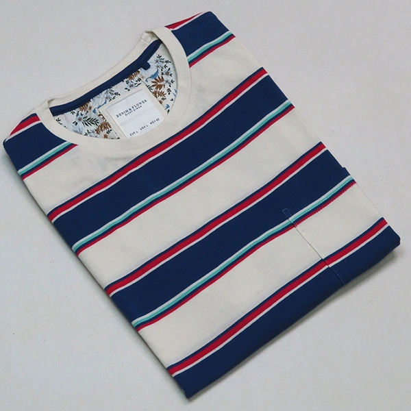 Denim & Flower  DENIM & PLOWER PRINTED T SHIRT 3E1 - White / Blue Red Striped, M