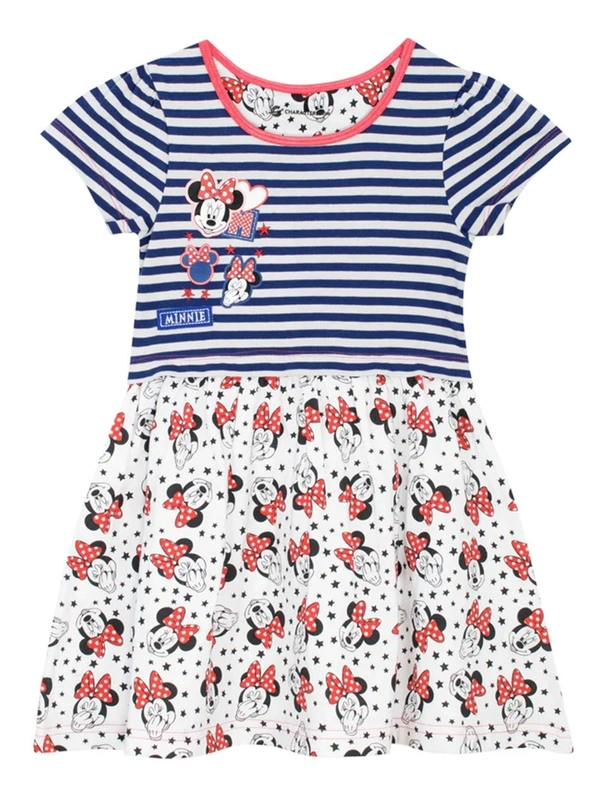 MINNIE MOUSE GIRLS PRINTED DRESS 0B1 - White Blue AOP, 5 Years