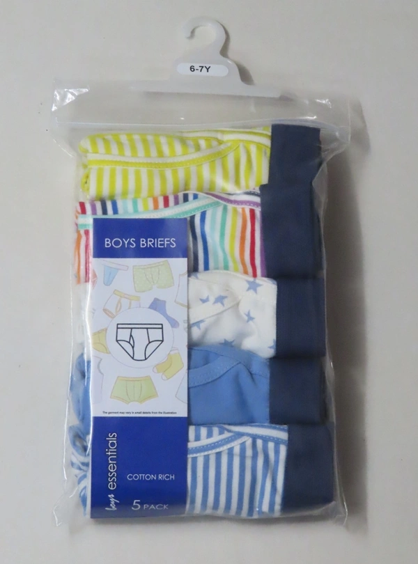 PRIMARY BOYS 5 PACK OUTER ELASTIC BRIEFS 5A1 - Mixed Colours, 4-5 Years