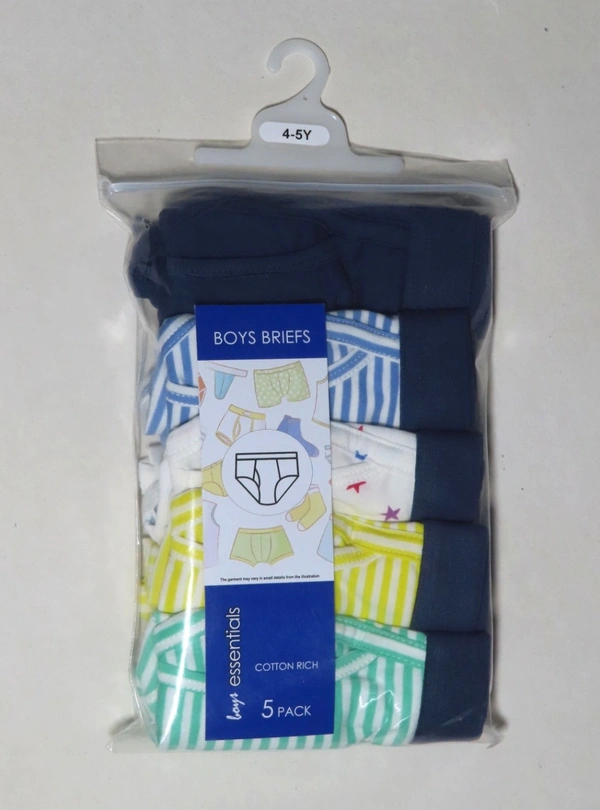 PRIMARY BOYS 5 PACK OUTER ELASTIC BRIEFS 5A1 - Mixed Colours, 4-5 Years