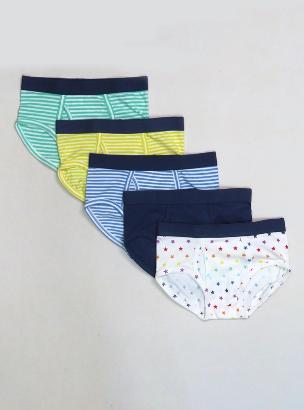 PRIMARY BOYS 5 PACK OUTER ELASTIC BRIEFS 5A1 - Mixed Colours, 4-5 Years